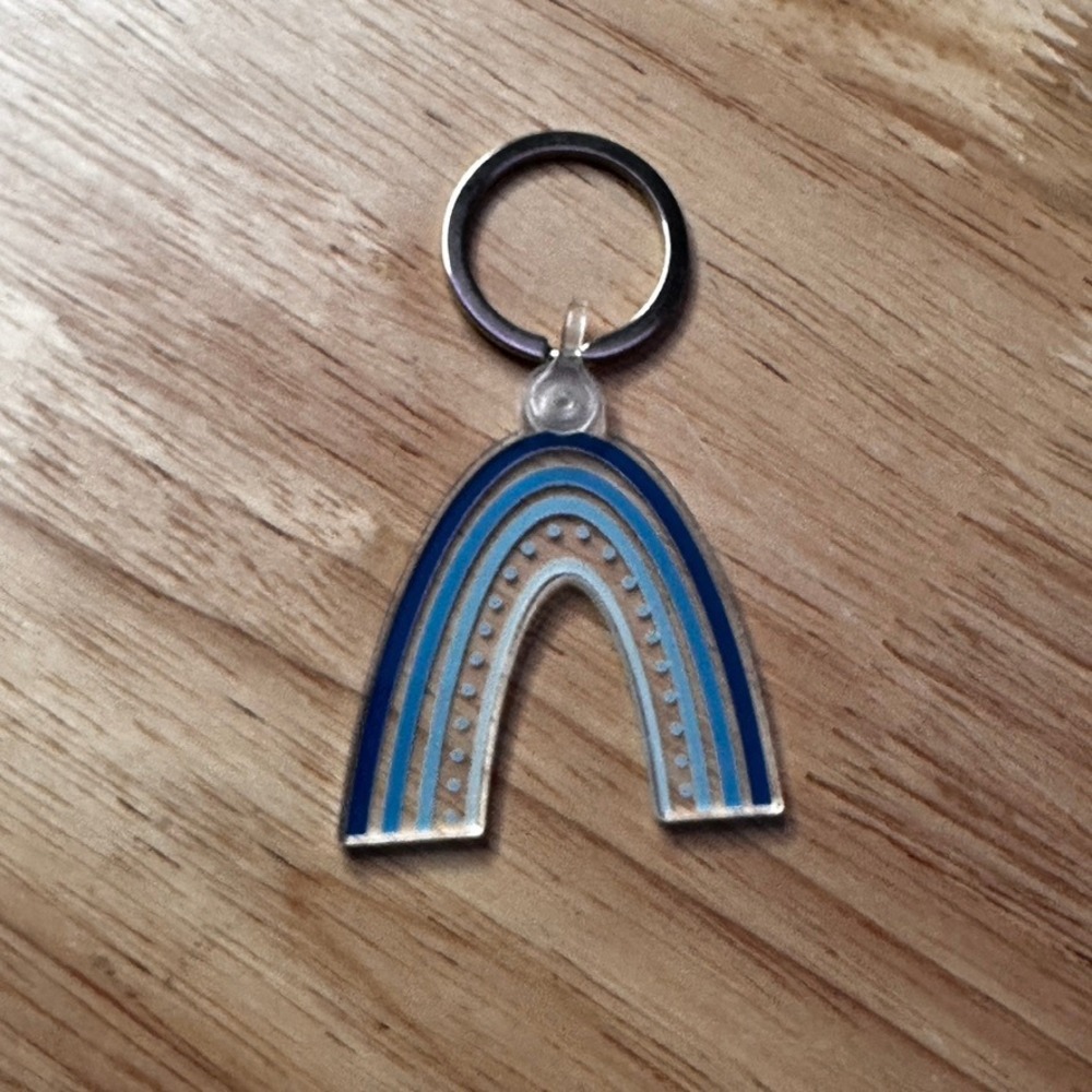 Blue Rainbow Acrylic Keychain Silver Ring Minimalist Arch Bag Charm Accessory